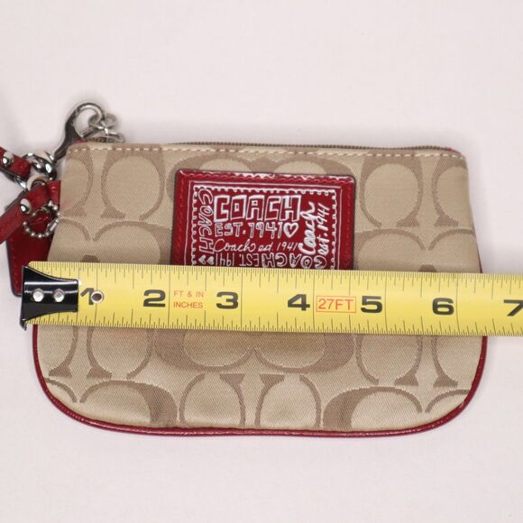 Vintage COACH Poppy Signature Jacquard Monogram Wristlet Red/Beige 6.5in x 4.5in - Picture 9 of 10